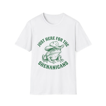 T‑Shirt — "Just Here for the Shenanigans" Frog Cowboy Graphic Tee