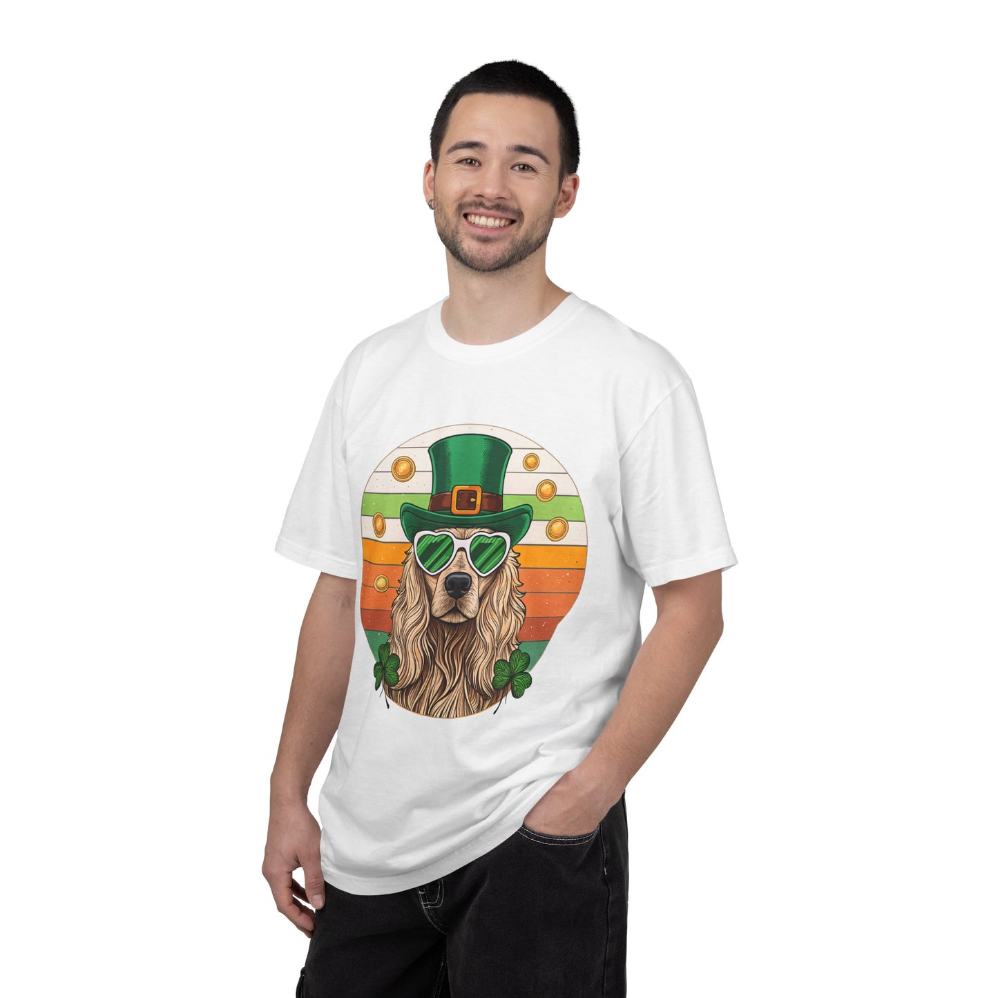 St. Patrick's Golden Retriever T-Shirt — Lucky Dog Shamrock Tee