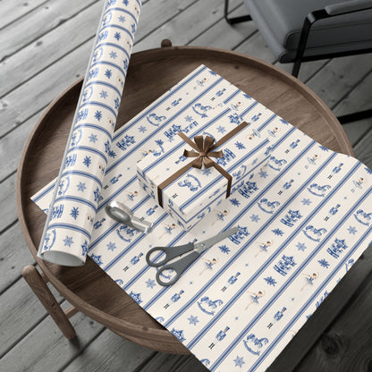 Christmas Wrapping Paper Vintage | Ivory Blue Nutcracker & Ballerina Gift Wrap
