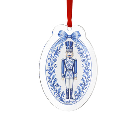 Christmas Nutcracker Ornament | Blue and White Acrylic Holiday Decor