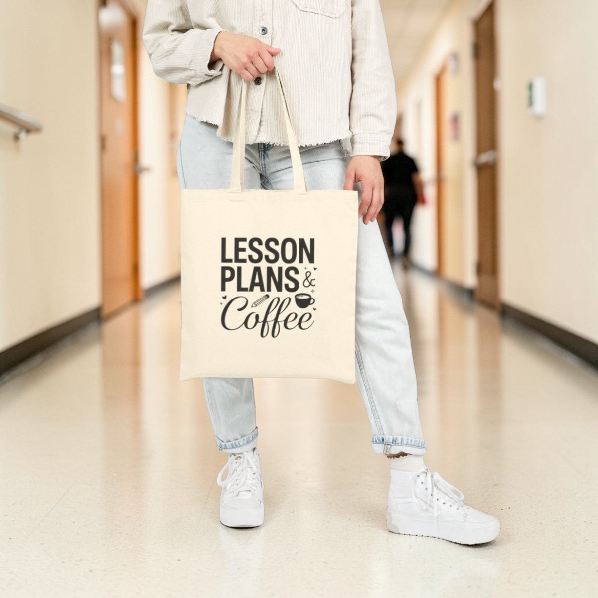 Lesson Plans & Coffee Teacher Tote Bag – Canvas Book Bag Gift for Teachers
