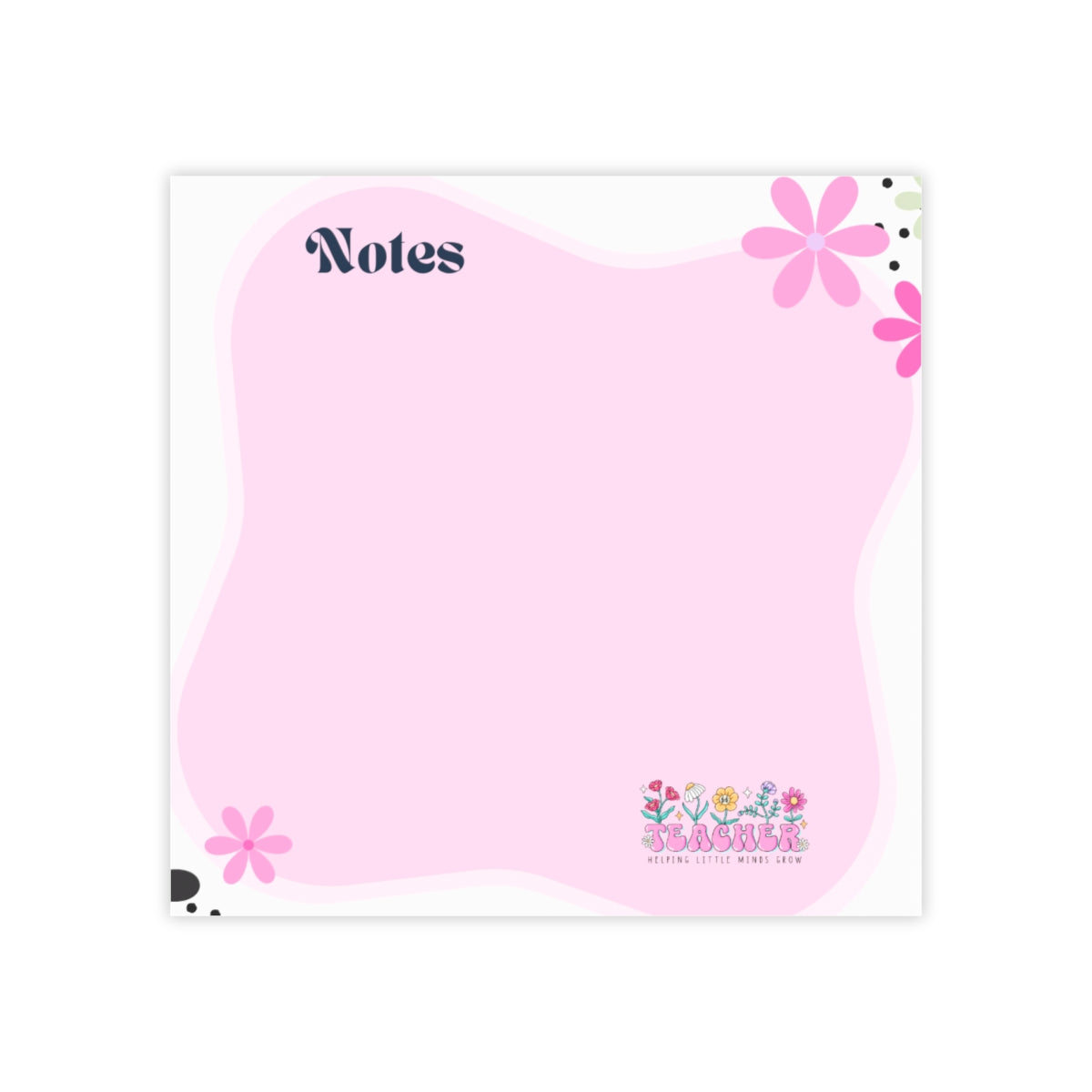 Pink Floral Sticky Notes Pad – Cute Teacher Desk Notes, 3M Adhesive Post-it Style Memo Pad