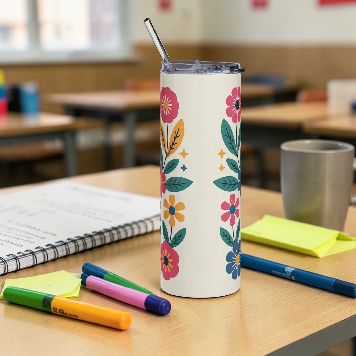 Teacher Tumbler 20oz – Teach Love Inspire Floral Stainless Steel Cup | Teacher Gift Travel Mug