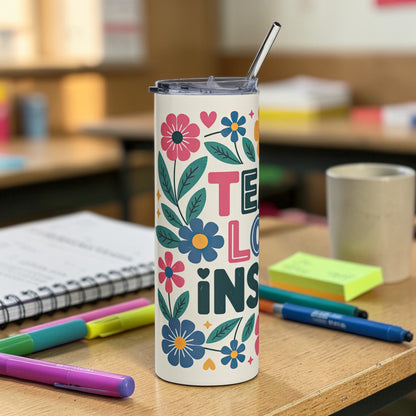 Teacher Tumbler 20oz – Teach Love Inspire Floral Stainless Steel Cup | Teacher Gift Travel Mug