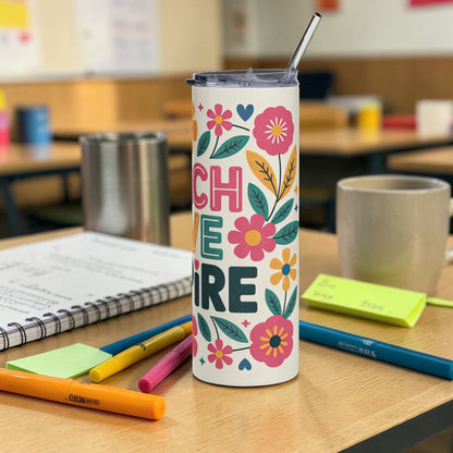 Teacher Tumbler 20oz – Teach Love Inspire Floral Stainless Steel Cup | Teacher Gift Travel Mug