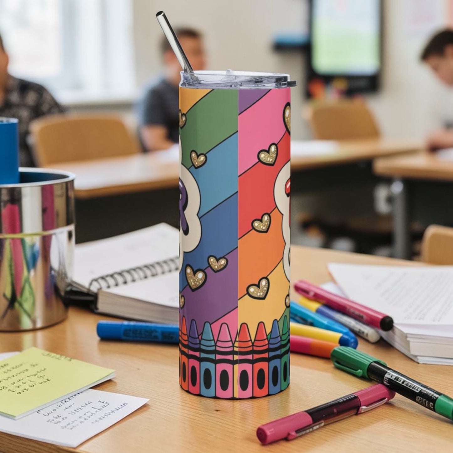 Teacher Fuel Tumbler 20oz – Colorful Crayon Stainless Steel Teacher Cup | Teacher Gift