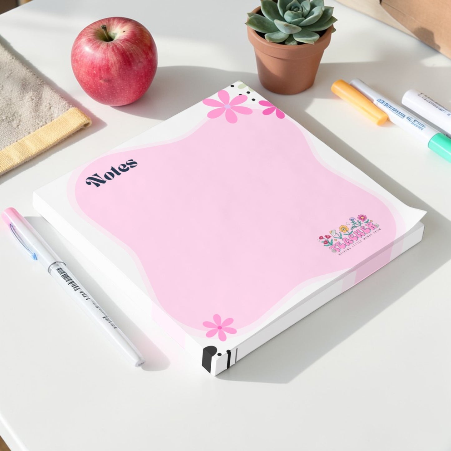 Pink Floral Sticky Notes Pad – Cute Teacher Desk Notes, 3M Adhesive Post-it Style Memo Pad
