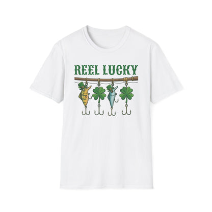 Reel Lucky Fishing Unisex T-Shirt — St. Patrick’s Day Shamrock Angler Tee