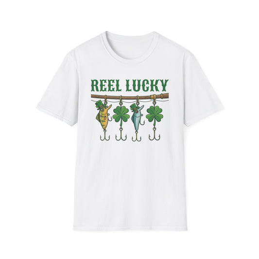 Reel Lucky Fishing Unisex T-Shirt — St. Patrick’s Day Shamrock Angler Tee