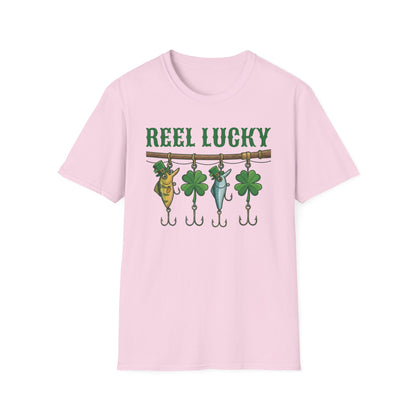Reel Lucky Fishing Unisex T-Shirt — St. Patrick’s Day Shamrock Angler Tee