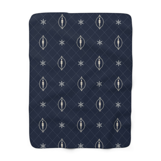 Christmas Fleece Blanket | Navy Nutcracker Sherpa Throw Blanket