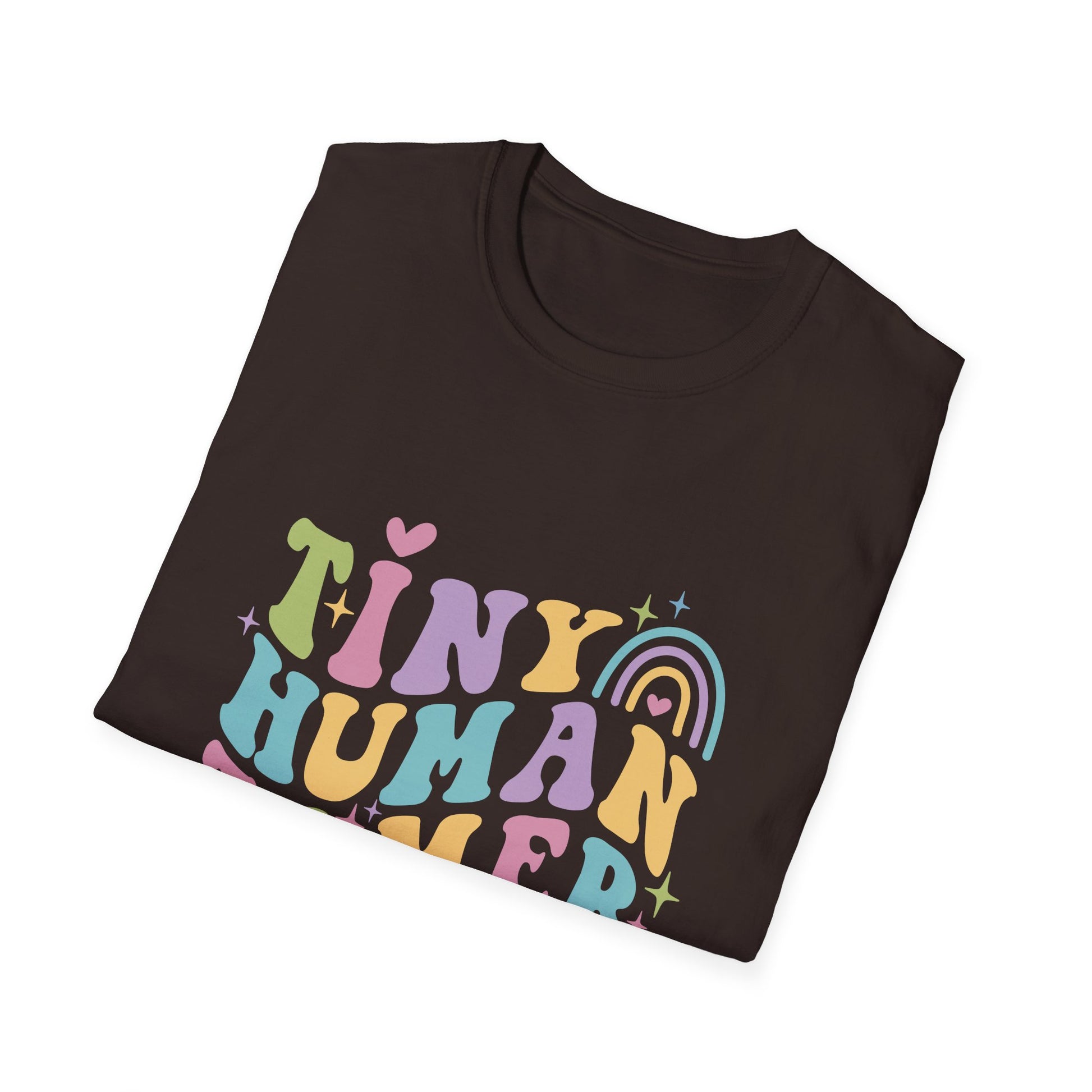 Dark Chocolate t-shirt with text Tiny Human Tamer gift for Kindergarten teacher