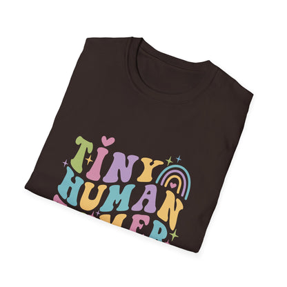 Dark Chocolate t-shirt with text Tiny Human Tamer gift for Kindergarten teacher