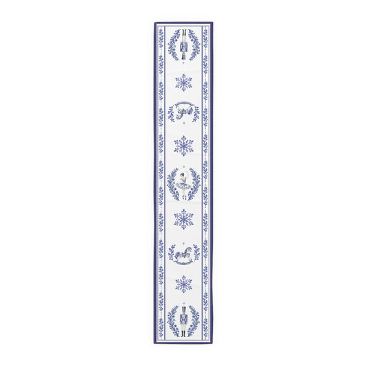Christmas Table Runner Blue and White | Cotton Twill Nutcracker Holiday Table Decor
