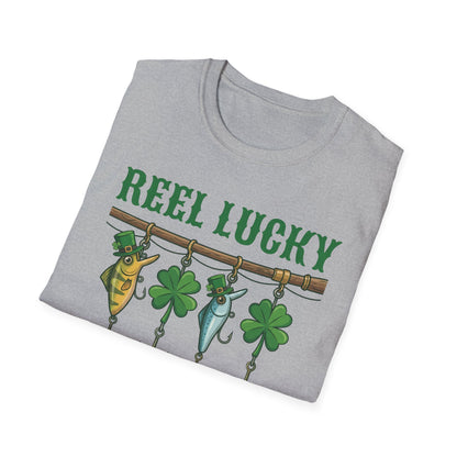 Reel Lucky Fishing Unisex T-Shirt — St. Patrick’s Day Shamrock Angler Tee