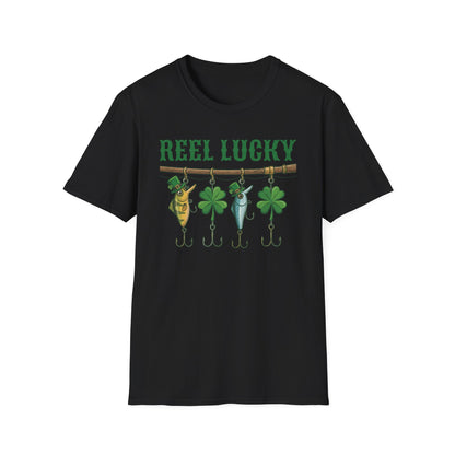 Reel Lucky Fishing Unisex T-Shirt — St. Patrick’s Day Shamrock Angler Tee