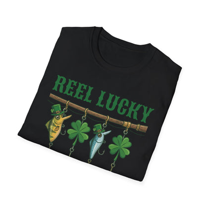 Reel Lucky Fishing Unisex T-Shirt — St. Patrick’s Day Shamrock Angler Tee