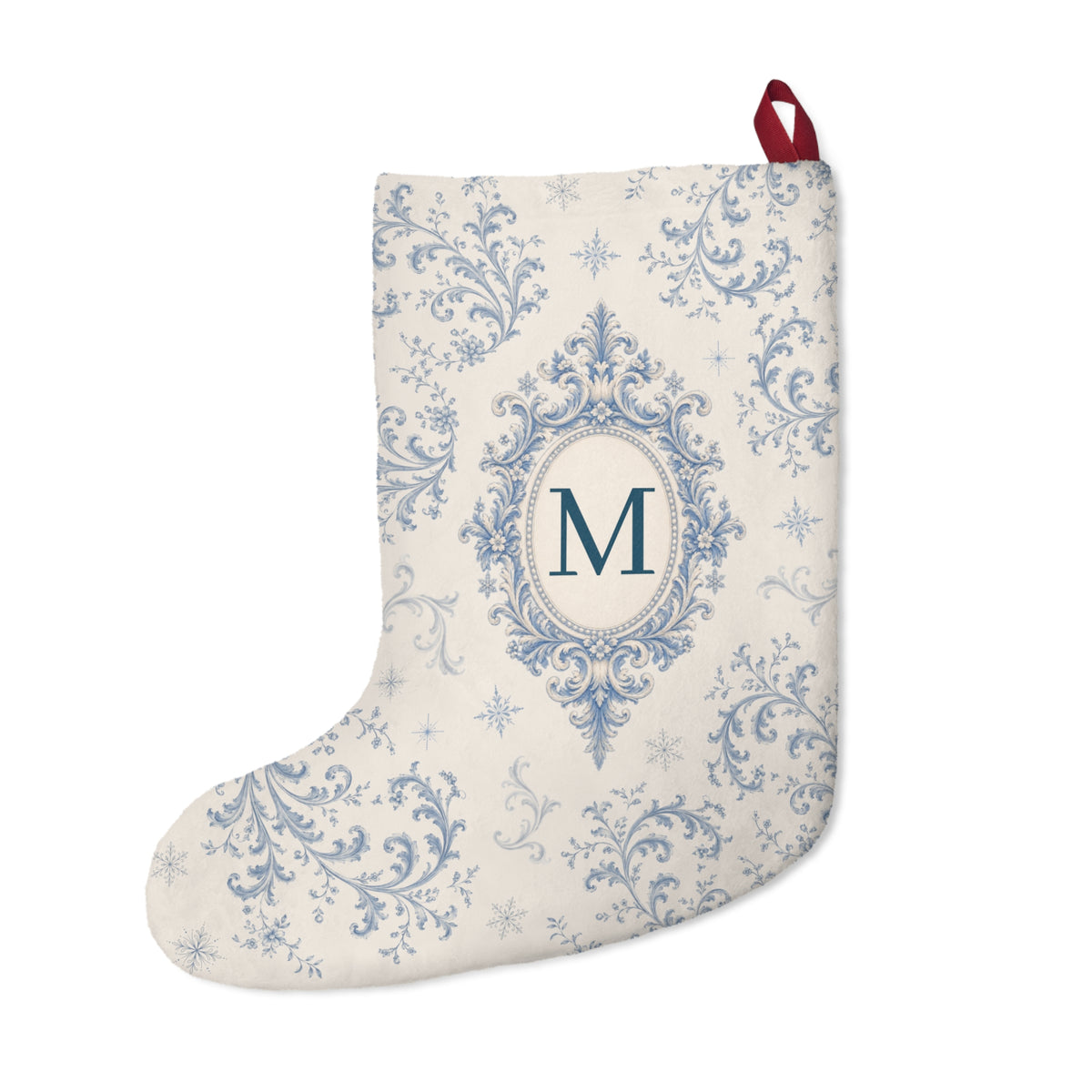 Christmas Stocking | Personalized Blue Damask Monogram Holiday Stocking