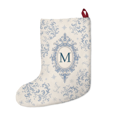 Christmas Stocking | Personalized Blue Damask Monogram Holiday Stocking