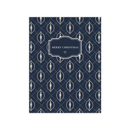 Blue and Ivory Christmas Postcards | Navy Nutcracker Holiday Card Set