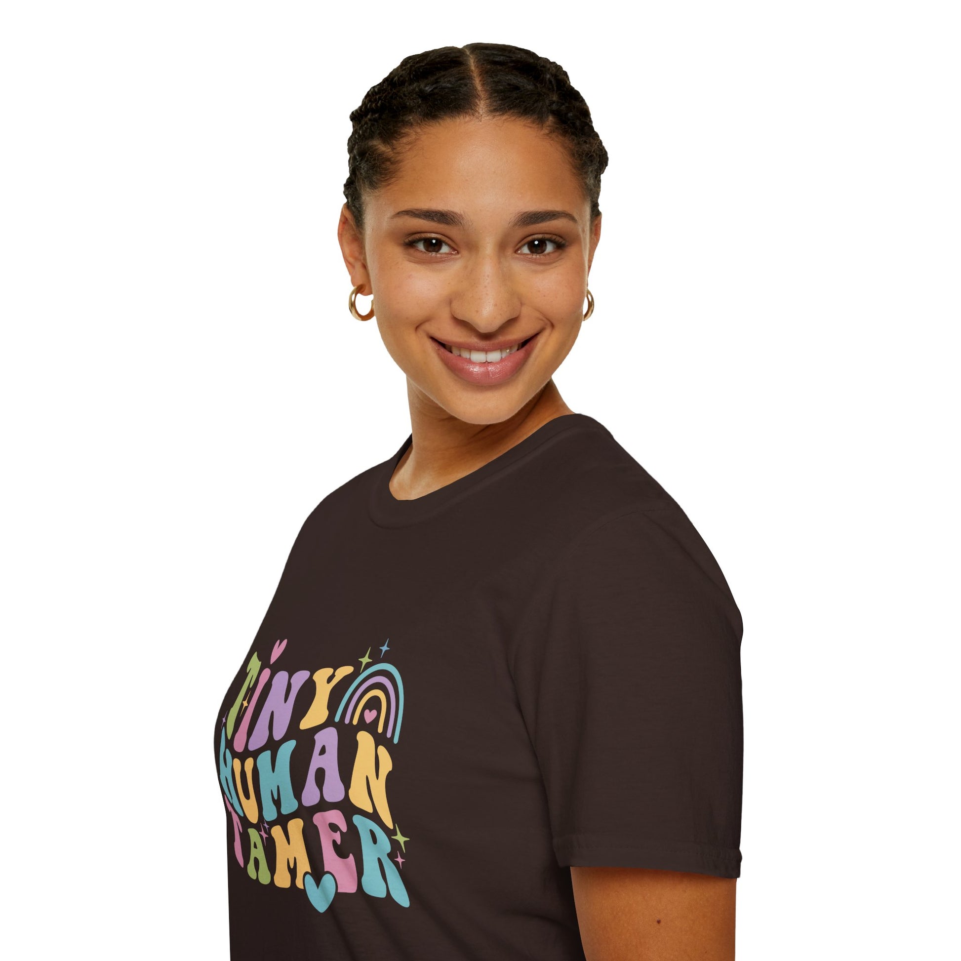 Dark Chocolate t-shirt with text Tiny Human Tamer gift for Kindergarten teacher