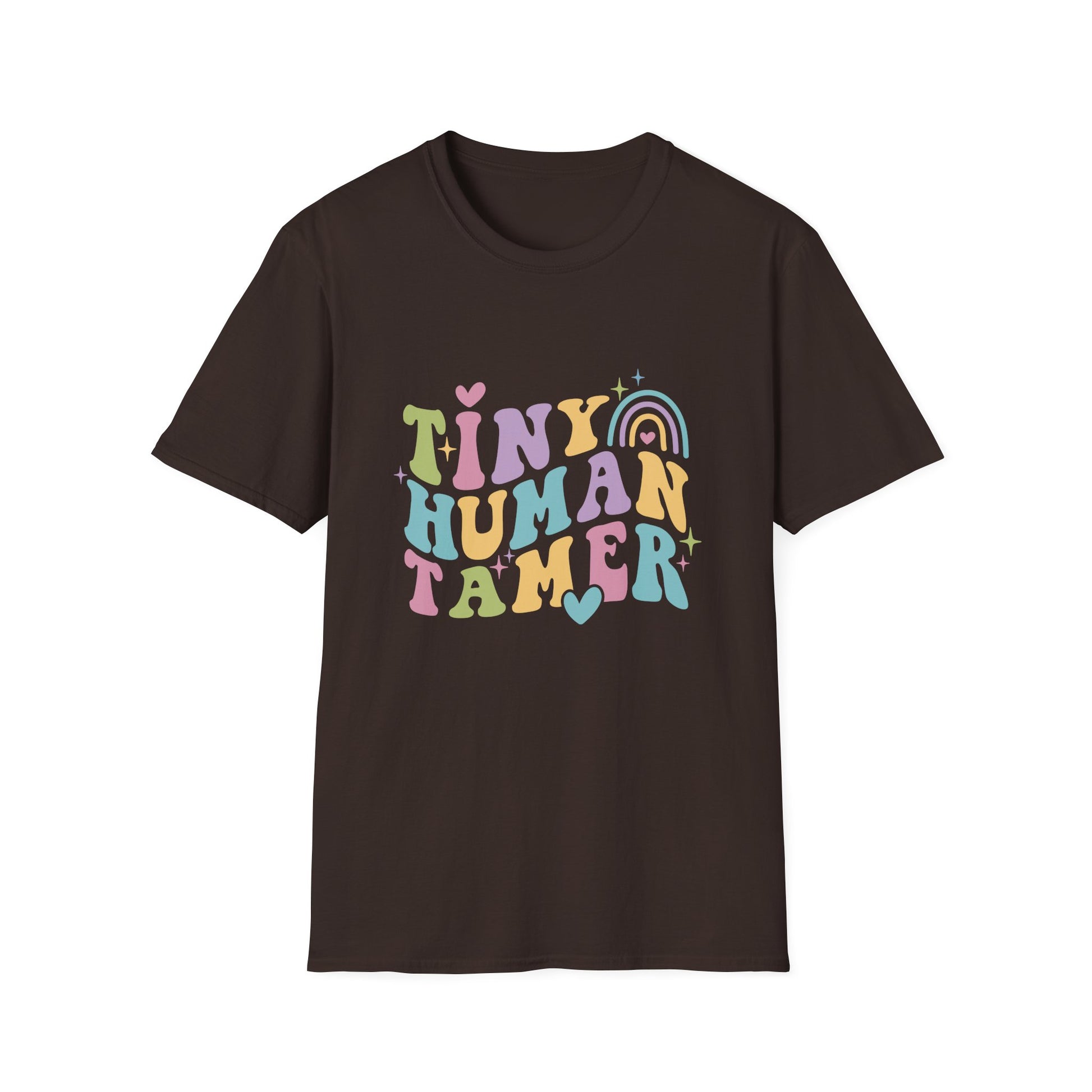 Dark Chocolate t-shirt with text Tiny Human Tamer gift for Kindergarten teacher
