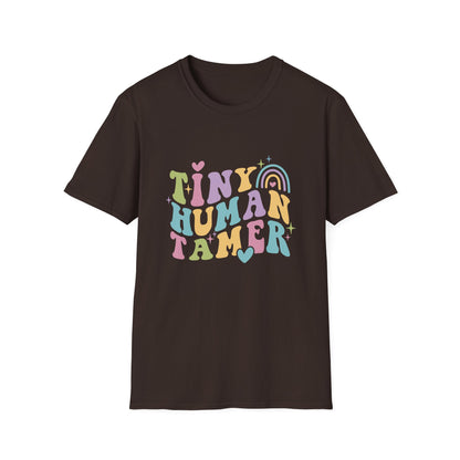 Dark Chocolate t-shirt with text Tiny Human Tamer gift for Kindergarten teacher