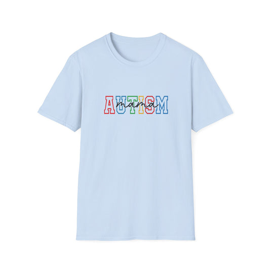 Light Blue Autism Mom Rainbow Awareness Support Tee