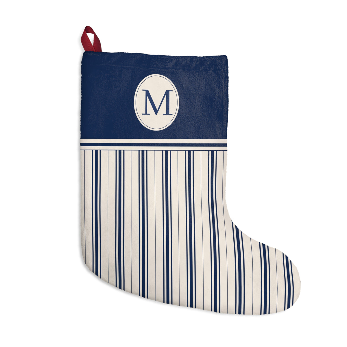 Christmas Stocking – Navy Striped Monogram Personalized Holiday Stocking