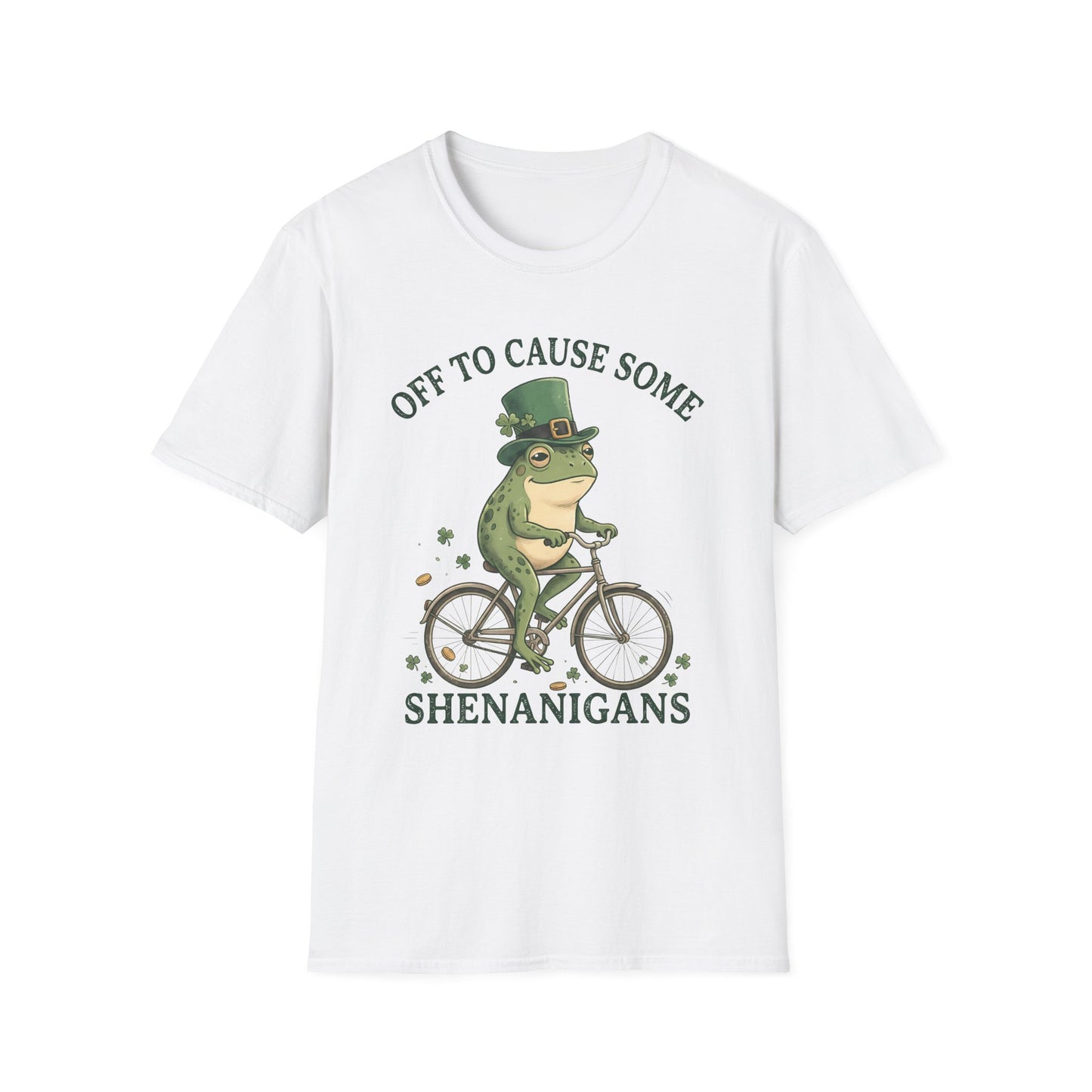 Shenanigans Frog Bike T-Shirt — "Off to Cause Some Shenanigans" St. Patrick’s Day Tee