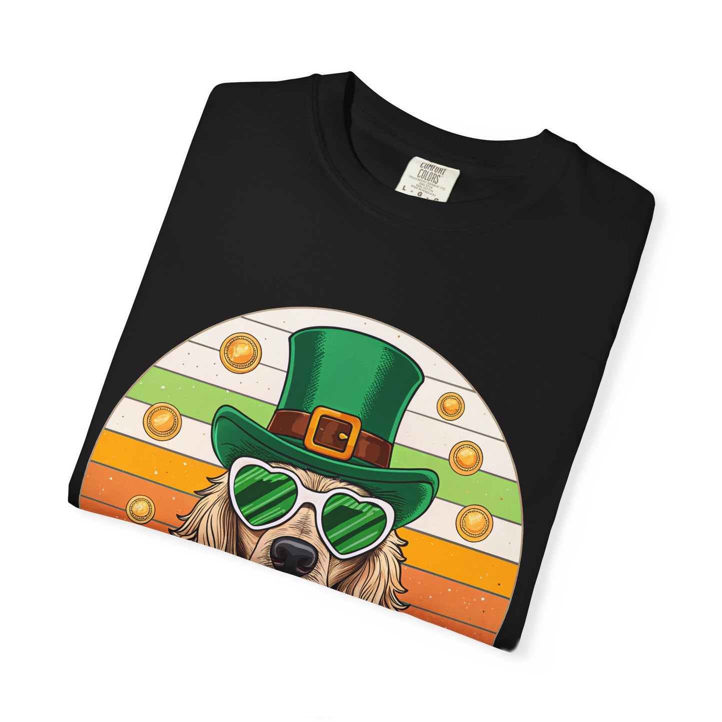 St. Patrick's Golden Retriever T-Shirt — Lucky Dog Shamrock Tee