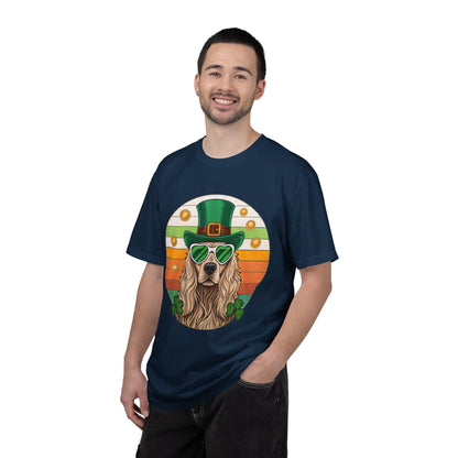 St. Patrick's Golden Retriever T-Shirt — Lucky Dog Shamrock Tee
