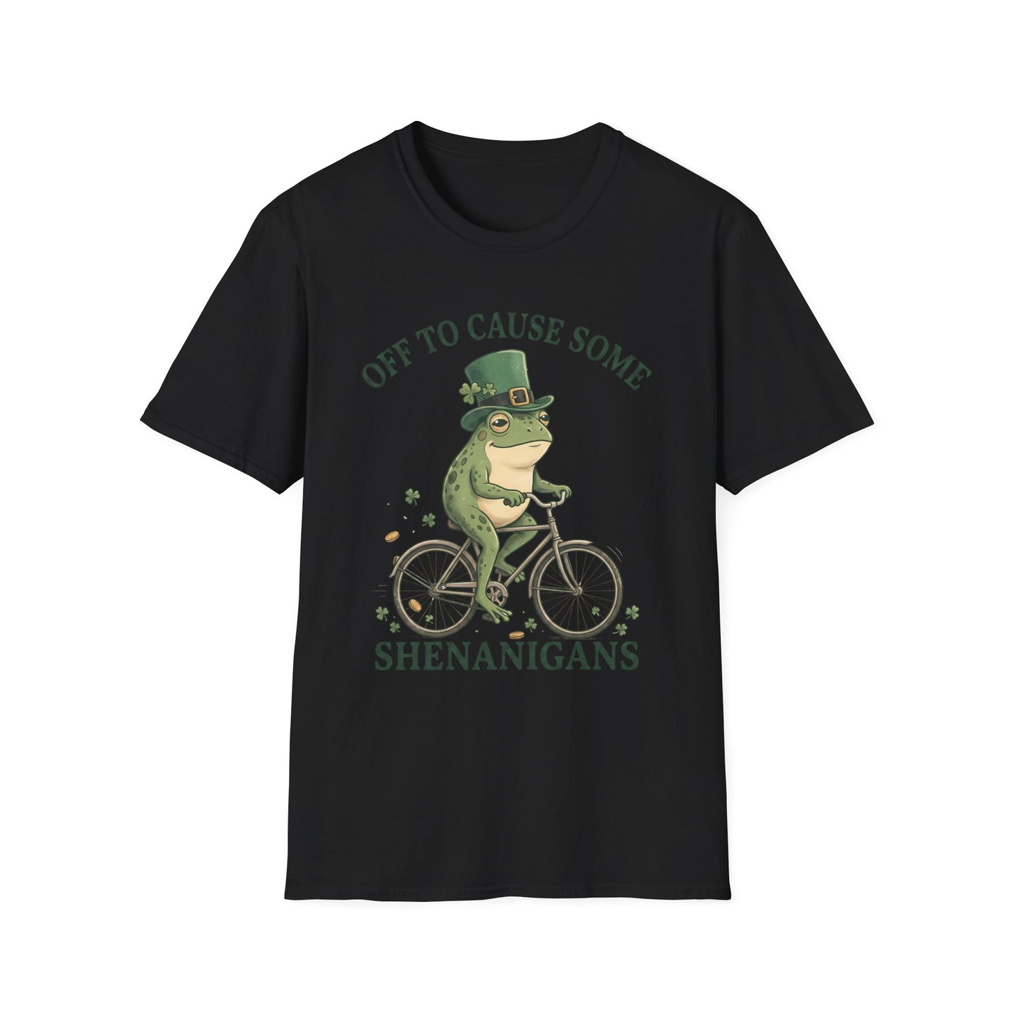 Shenanigans Frog Bike T-Shirt — "Off to Cause Some Shenanigans" St. Patrick’s Day Tee