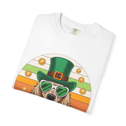 St. Patrick's Golden Retriever T-Shirt — Lucky Dog Shamrock Tee