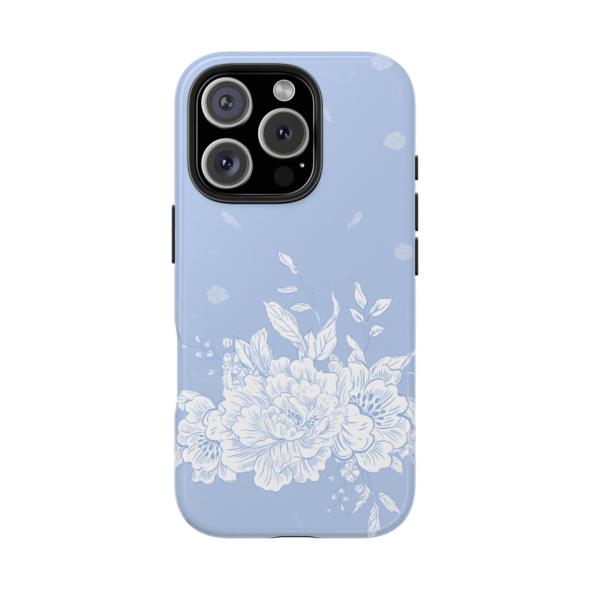iPhone 16 Pro blue romantic elegant peony floral phone case 