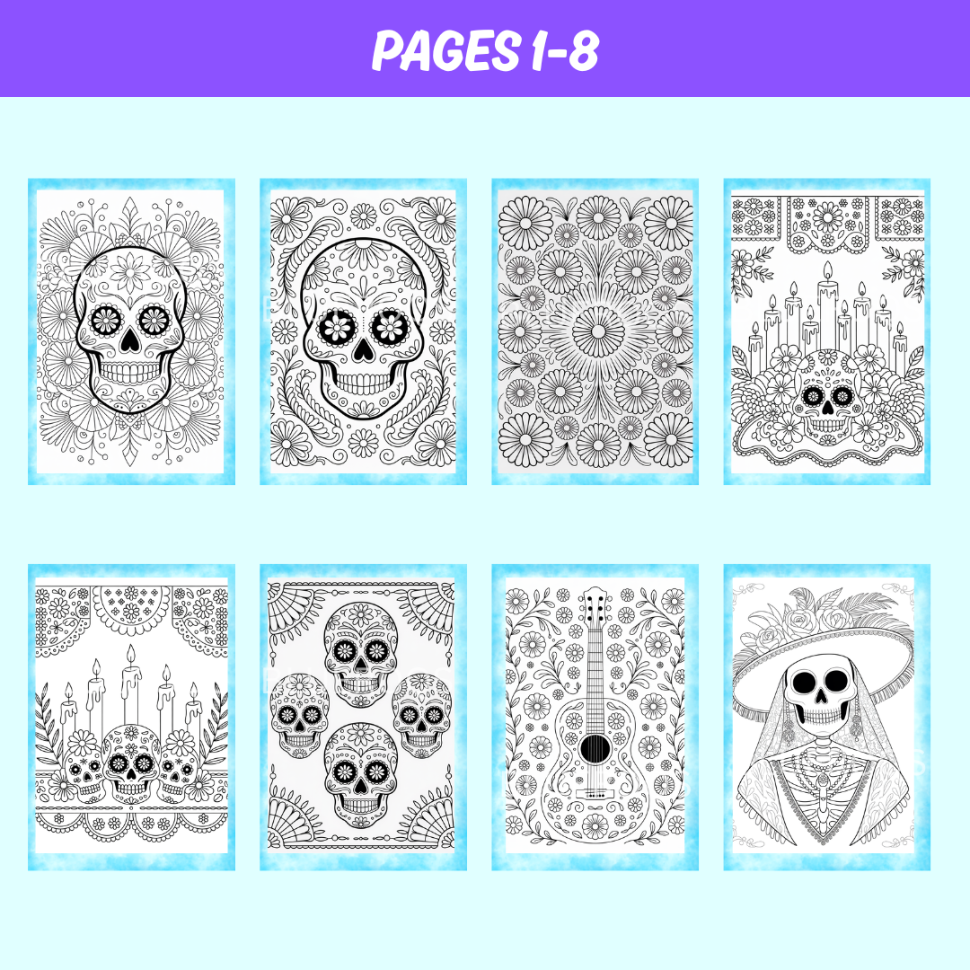 Día de los Muertos Coloring Book for Adults - Intricate Sugar Skulls, Catrinas & Mandala-Inspired Designs for Relaxation and Creativity (Digital Print)