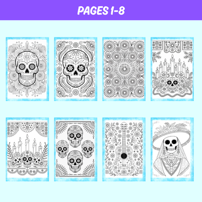 Día de los Muertos Coloring Book for Adults - Intricate Sugar Skulls, Catrinas & Mandala-Inspired Designs for Relaxation and Creativity (Digital Print)