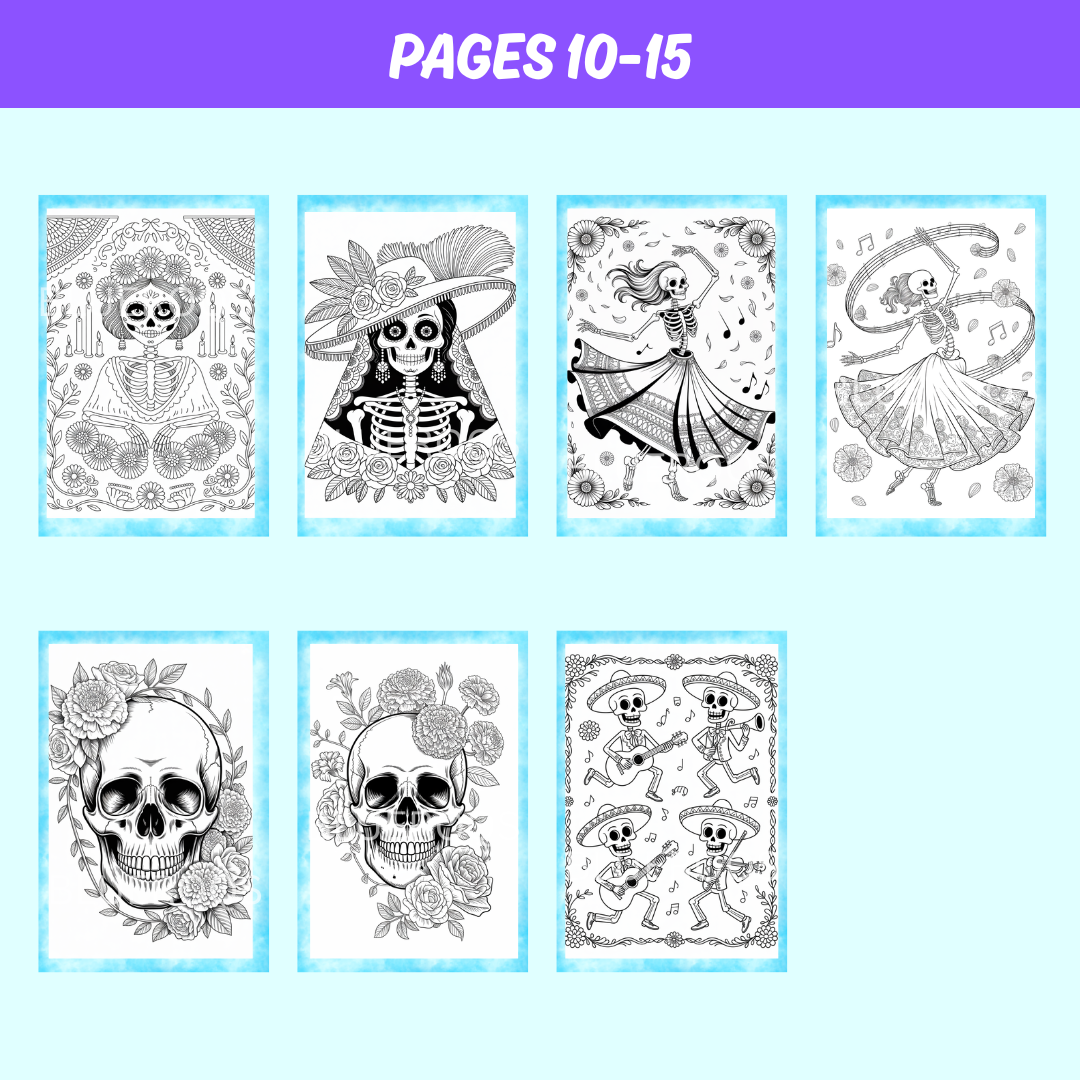 Día de los Muertos Coloring Book for Adults - Intricate Sugar Skulls, Catrinas & Mandala-Inspired Designs for Relaxation and Creativity (Digital Print)
