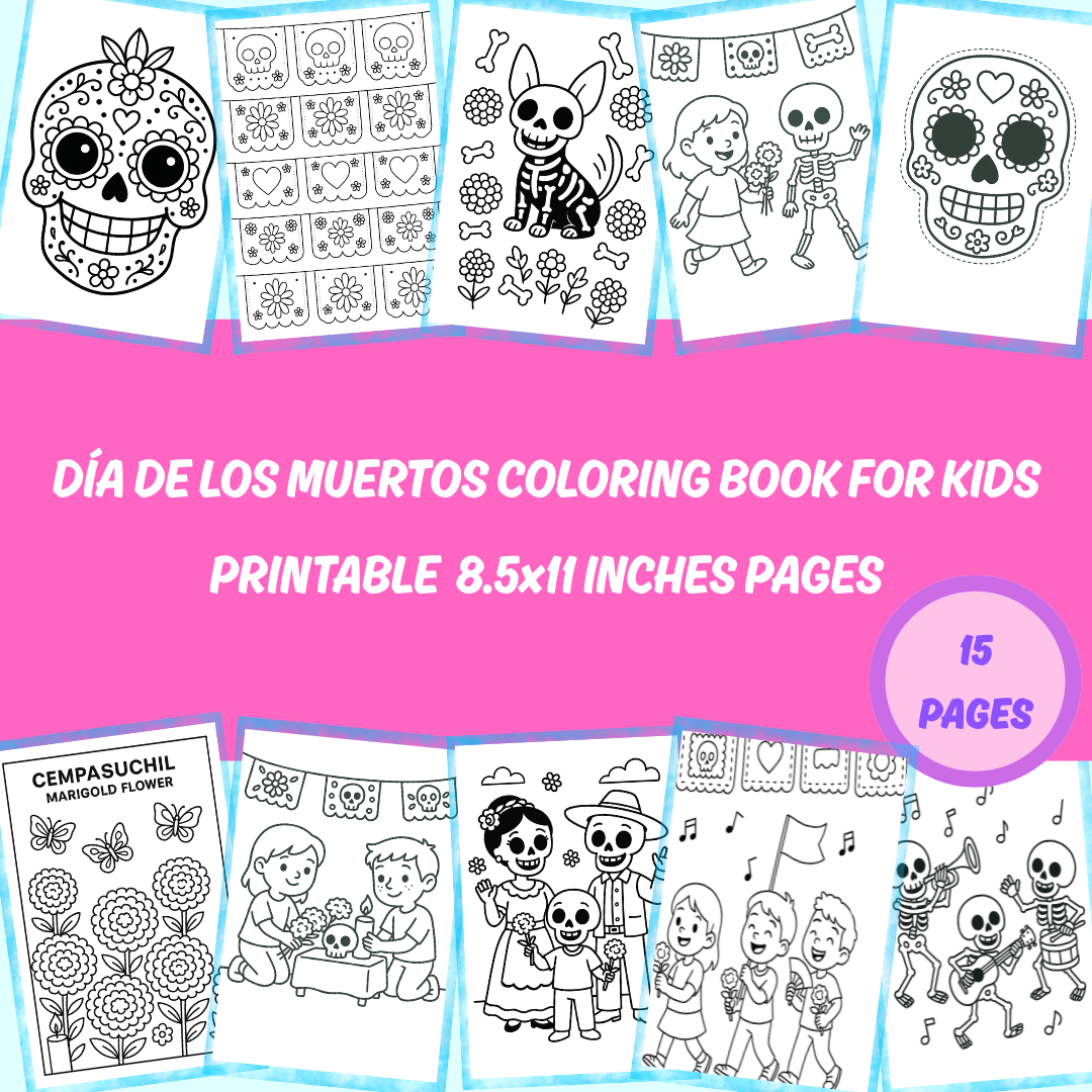 Día de los Muertos Coloring Book for Kids: Sugar Skulls & Marigolds (Digital Download)