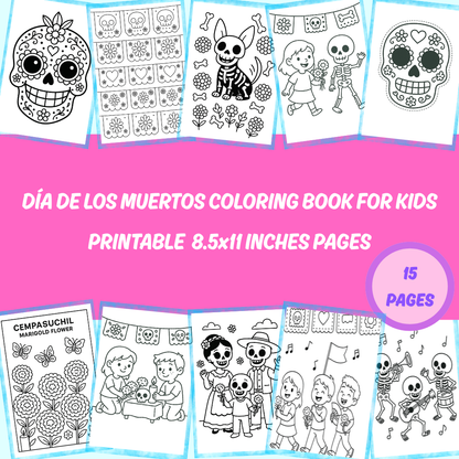 Día de los Muertos Coloring Book for Kids: Sugar Skulls & Marigolds (Digital Download)