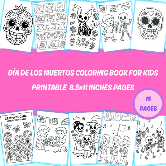 Día de los Muertos Coloring Book for Kids: Sugar Skulls & Marigolds (Digital Download)