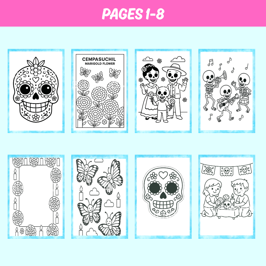 Día de los Muertos Coloring Book for Kids: Sugar Skulls & Marigolds (Digital Download)