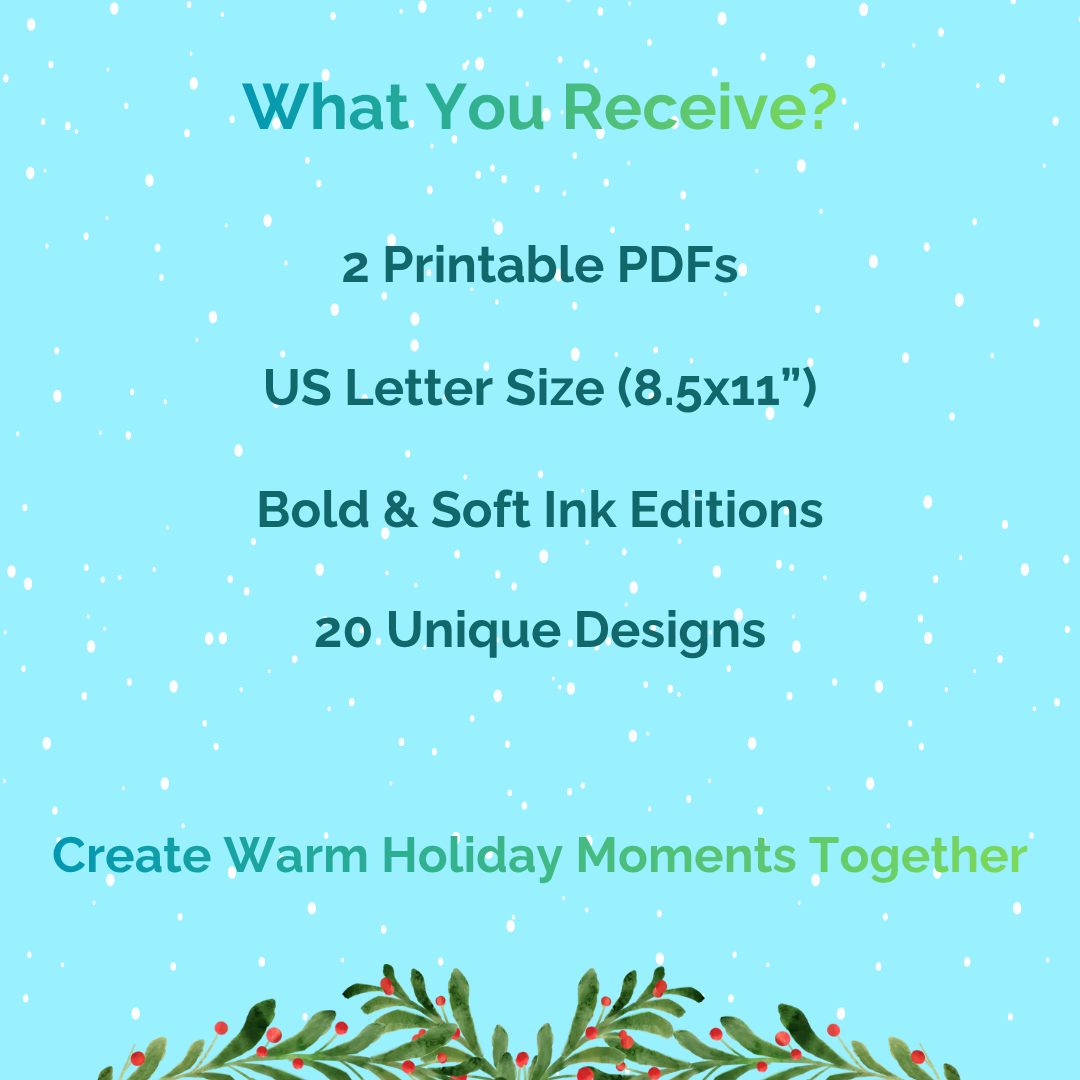 Happy Holidays Printable Coloring Pages – Bold & Soft Ink Editions | Christmas Coloring Book for Kids and Adults | Perfect for Family Coloring Time