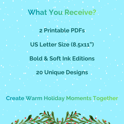 Happy Holidays Printable Coloring Pages – Bold & Soft Ink Editions | Christmas Coloring Book for Kids and Adults | Perfect for Family Coloring Time