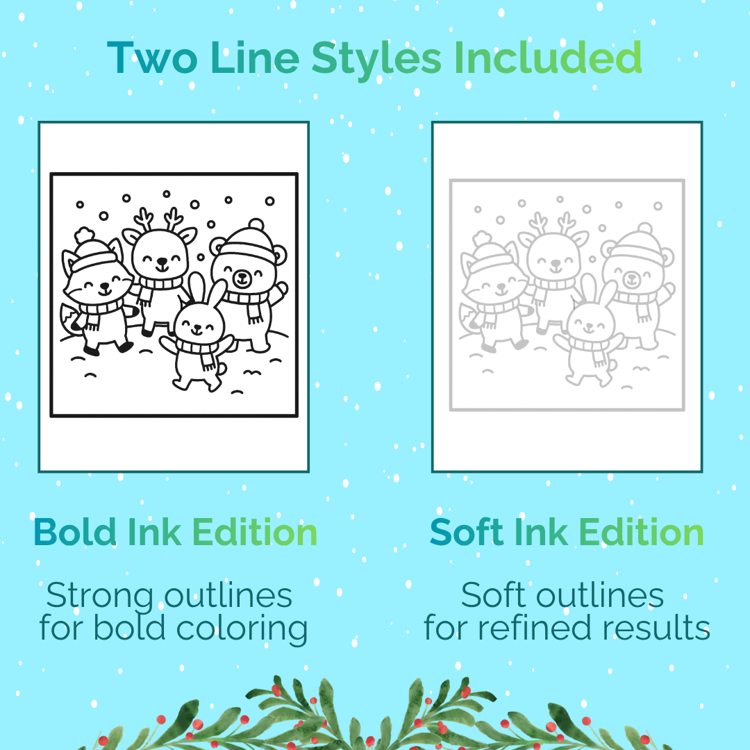 Happy Holidays Printable Coloring Pages – Bold & Soft Ink Editions | Christmas Coloring Book for Kids and Adults | Perfect for Family Coloring Time