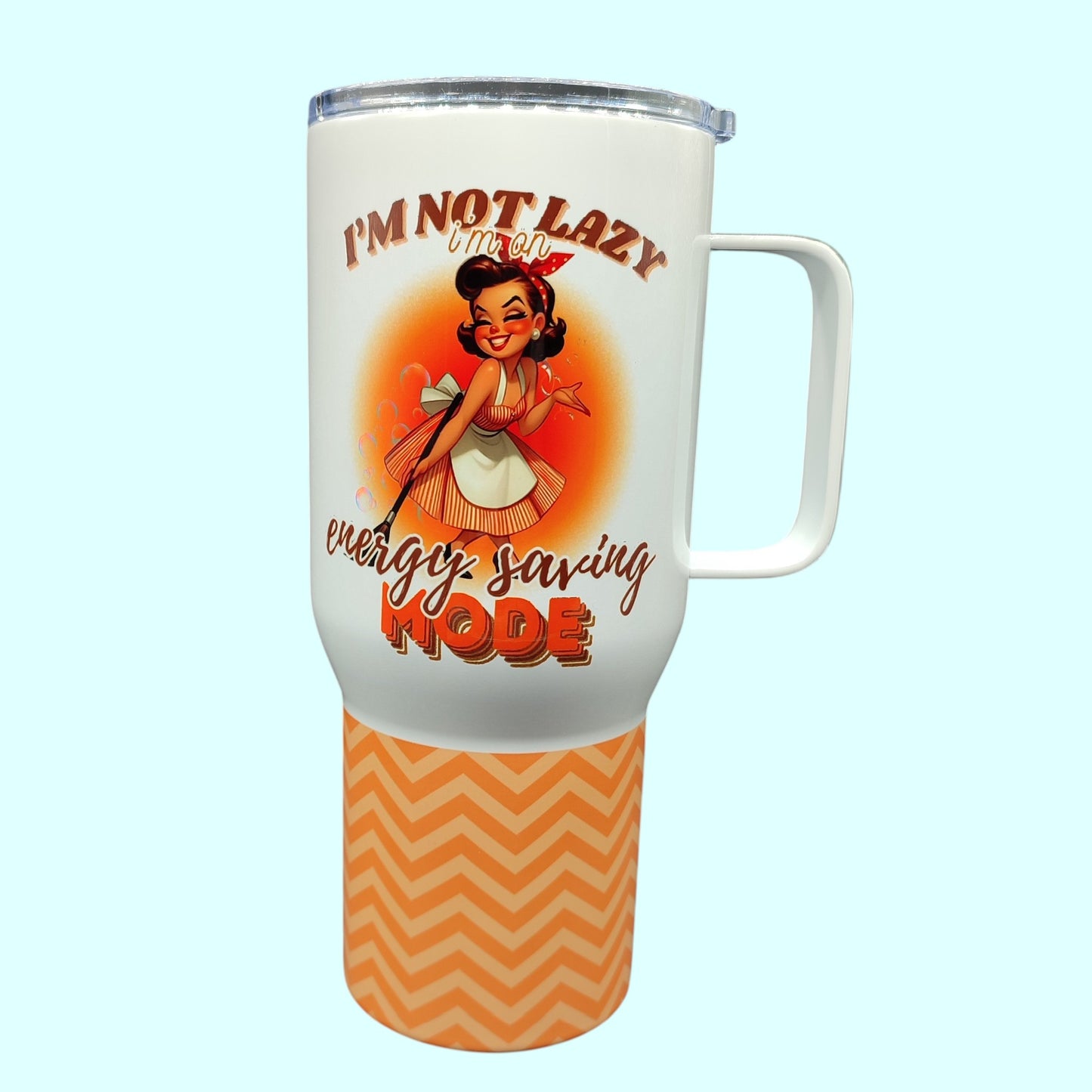 I’m Not Lazy, I’m On Energy Saving Mode – 750 ml Stainless Steel Tumbler | Retro Girl Design