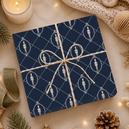 Christmas Wrapping Paper | Navy Nutcracker Medallion Gift Wrap