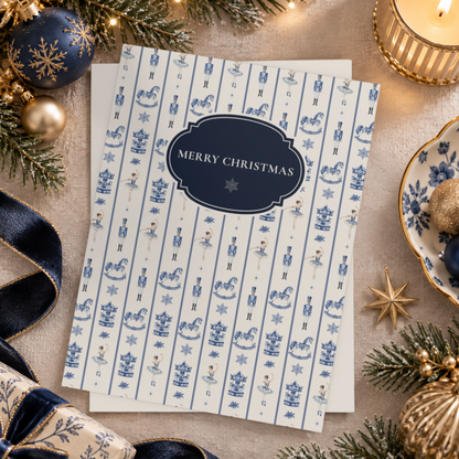 Blue and Ivory Christmas Postcards | Nutcracker & Ballerina Holiday Card Set