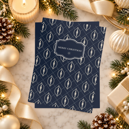 Blue and Ivory Christmas Postcards | Navy Nutcracker Holiday Card Set