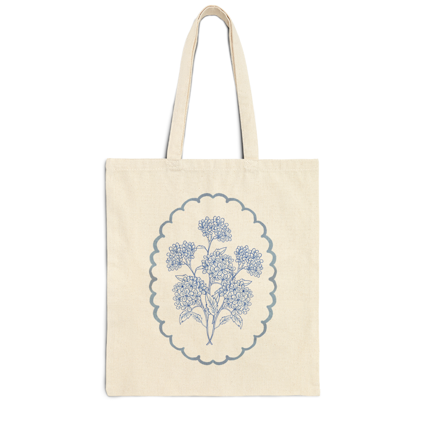Blue Botanical Canvas Tote Bag – Vintage Floral Cotton Tote, Cottagecore Market Bag, Gift for Her